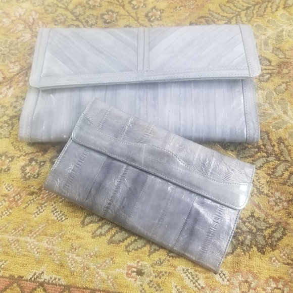 Vtg 70s gray eel skin clutch and matching wallet made in Korea - Picture 2 of 9